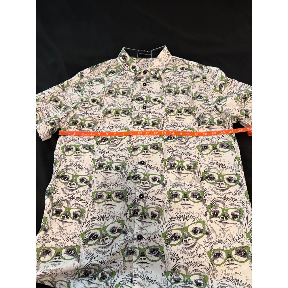 Baja Llama Mens Sloth Print Short Sleeve Button Down Shirt White Green Large - Picture 4 of 9